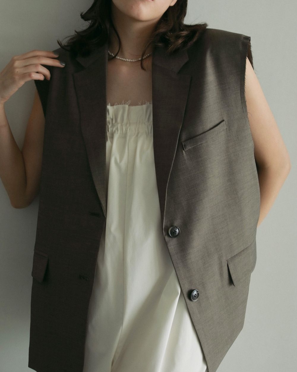 Cutoff Over Vest Cutoff Over Vest,カットオフオーバーベスト,62510103,ベスト,オーバーベスト,ヘザー素材,ノースリーブ,ànuke,トアンヌーク,lifes,ライフズ,25ss