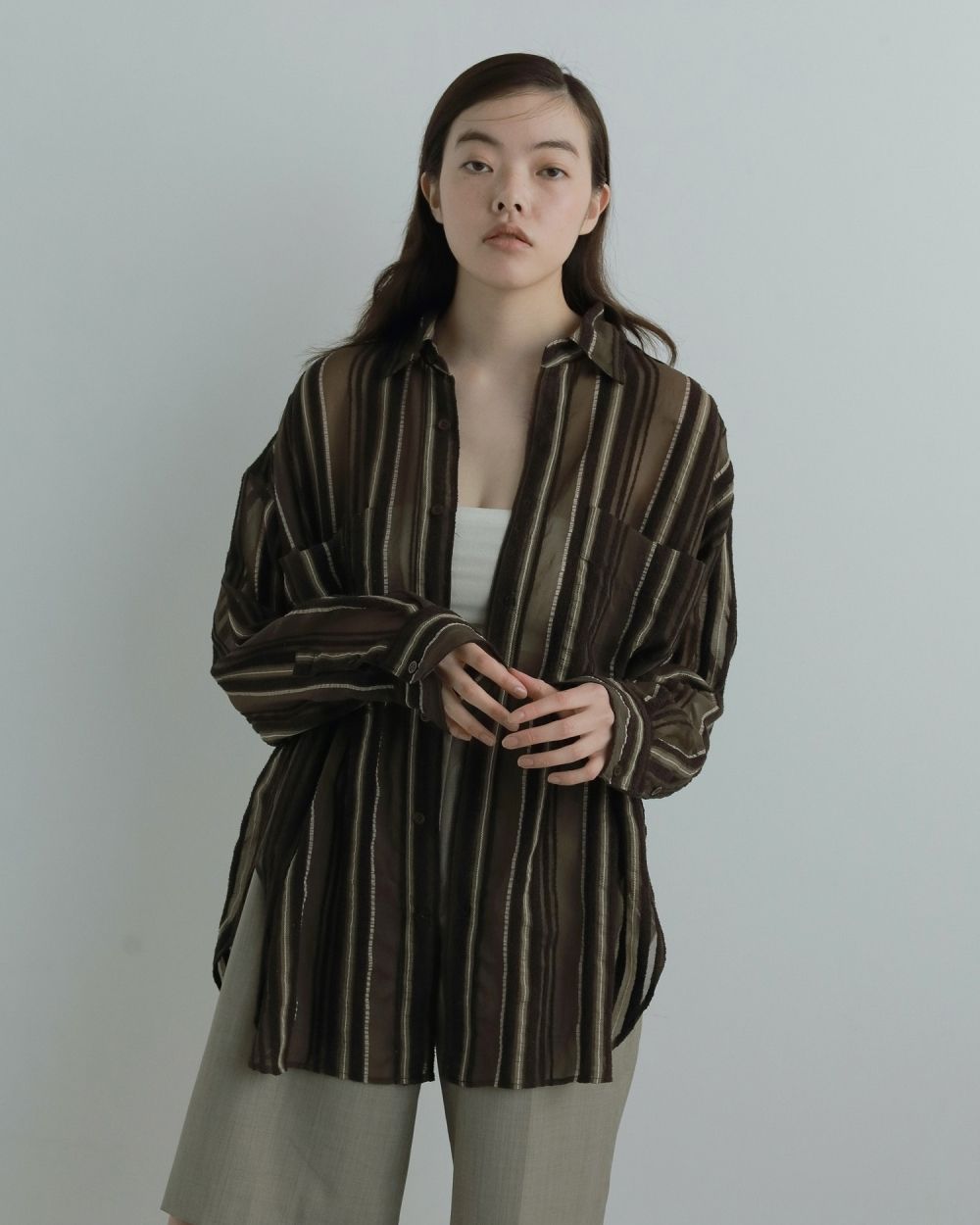 Sheer Stripe Shirts Sheer Stripe Shirts,シアー ストライプ シャツ,62520424,トップス,シャツ,ブラウス,ストライプ,柄,シアー,透け感,ànuke,アンヌーク,lifes,ライフズ,25aw