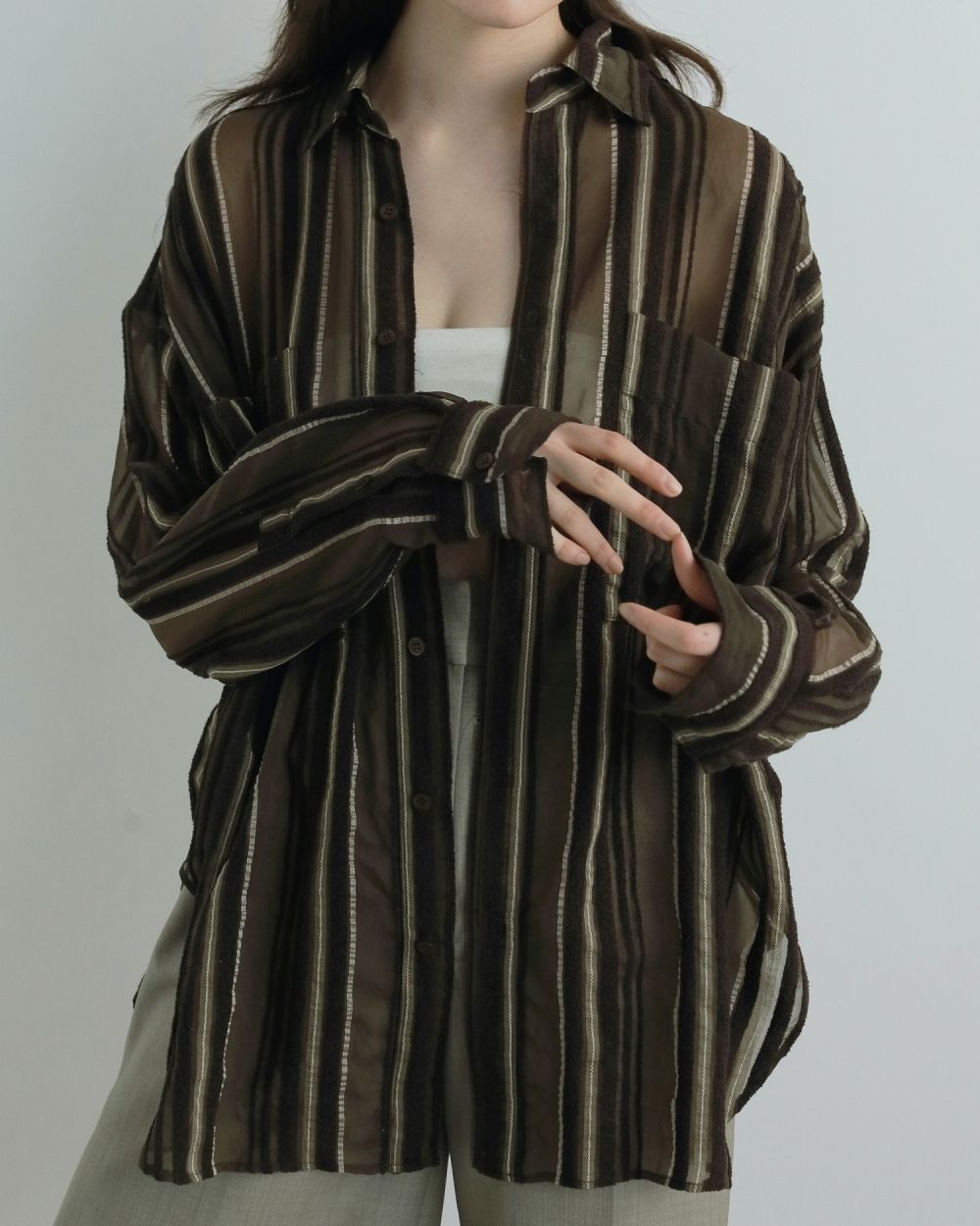 Sheer Stripe Shirts Sheer Stripe Shirts,シアー ストライプ シャツ,62520424,トップス,シャツ,ブラウス,ストライプ,柄,シアー,透け感,ànuke,アンヌーク,lifes,ライフズ,25aw