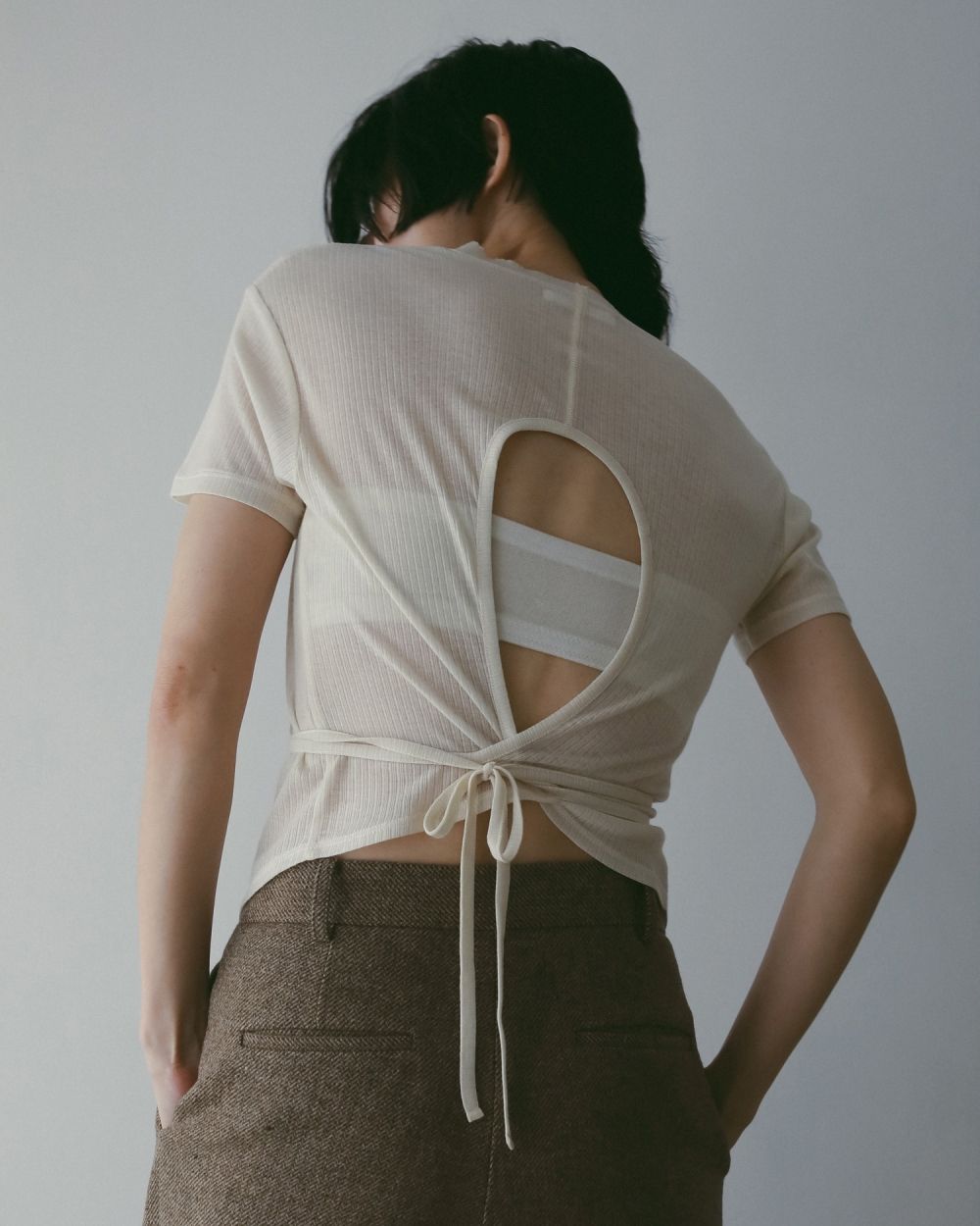 Sheerrib Backopen T-shirts Sheerrib Backopen T-shirts,シアーリブ バックオープン Tシャツ,62520631,トップス,Tシャツ,透け感,シアー,ànuke,アンヌーク,lifes,ライフズ,25aw