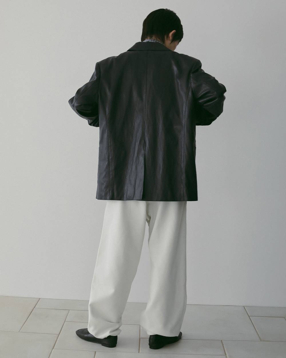 Ecoleather Tailored Jacket Ecoleather Tailored Jacket,エコレザー テーラード ジャケット,62610105,ジャケット,JK,アウター,羽織,オーバーサイズ,エコレザー素材,ànuke,アンヌーク,lifes,ライフズ,26ss