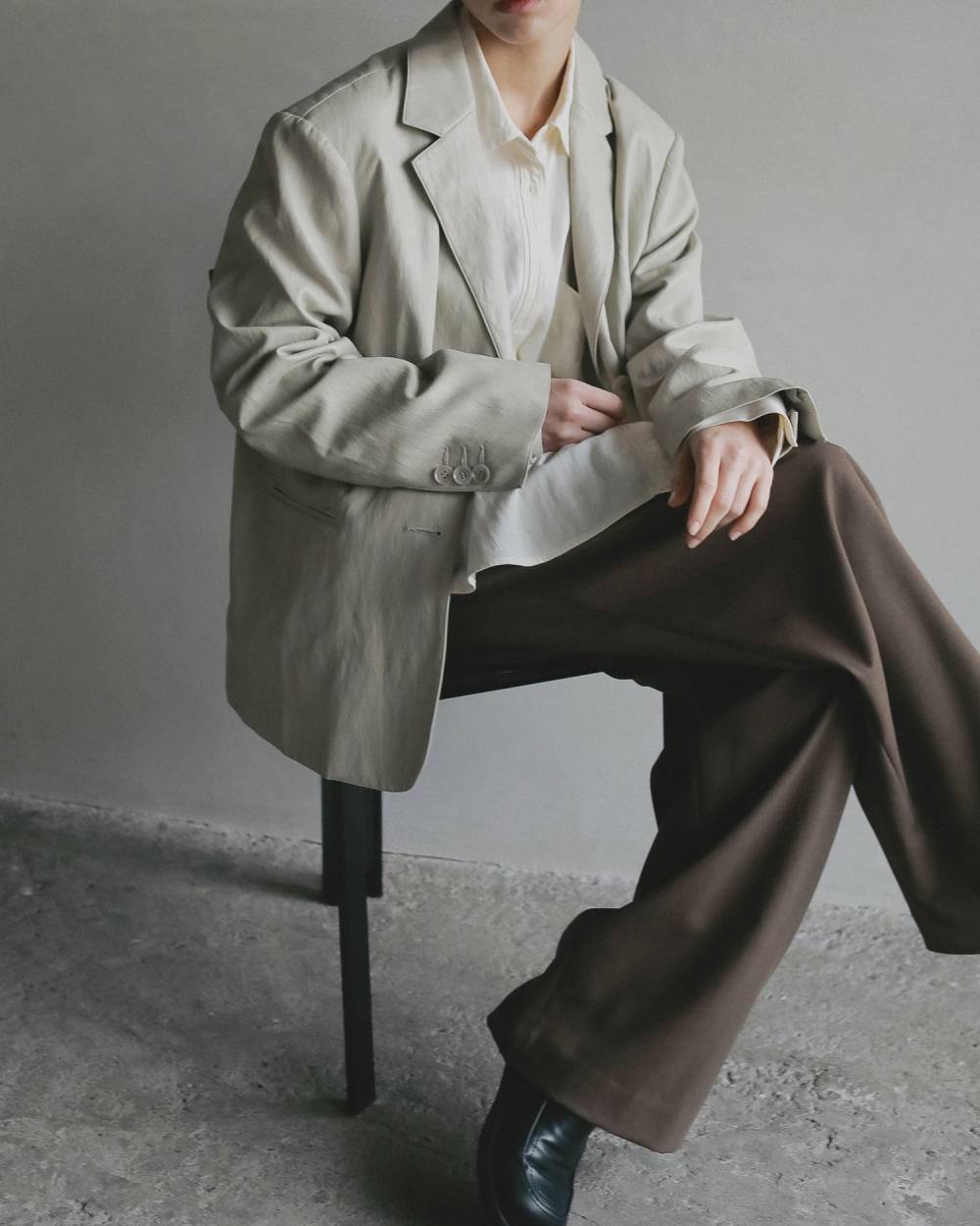 Ecoleather Tailored Jacket Ecoleather Tailored Jacket,エコレザー テーラード ジャケット,62610105,ジャケット,JK,アウター,羽織,オーバーサイズ,エコレザー素材,ànuke,アンヌーク,lifes,ライフズ,26ss