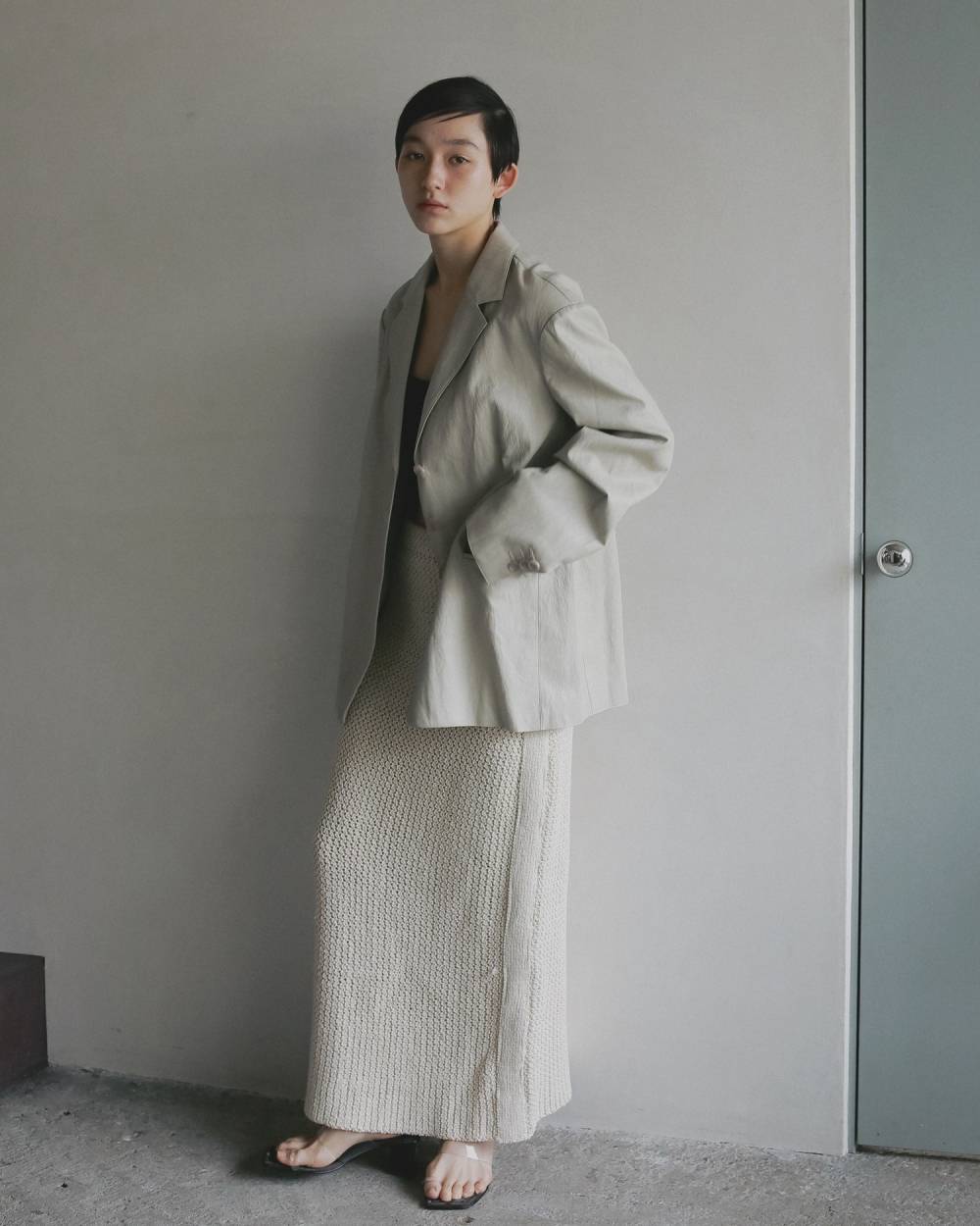 Ecoleather Tailored Jacket Ecoleather Tailored Jacket,エコレザー テーラード ジャケット,62610105,ジャケット,JK,アウター,羽織,オーバーサイズ,エコレザー素材,ànuke,アンヌーク,lifes,ライフズ,26ss