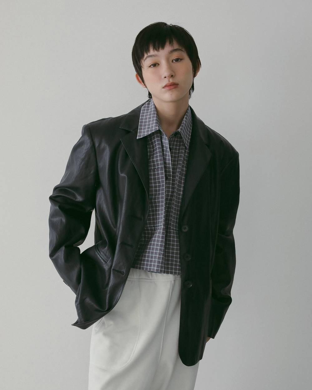 Ecoleather Tailored Jacket Ecoleather Tailored Jacket,エコレザー テーラード ジャケット,62610105,ジャケット,JK,アウター,羽織,オーバーサイズ,エコレザー素材,ànuke,アンヌーク,lifes,ライフズ,26ss