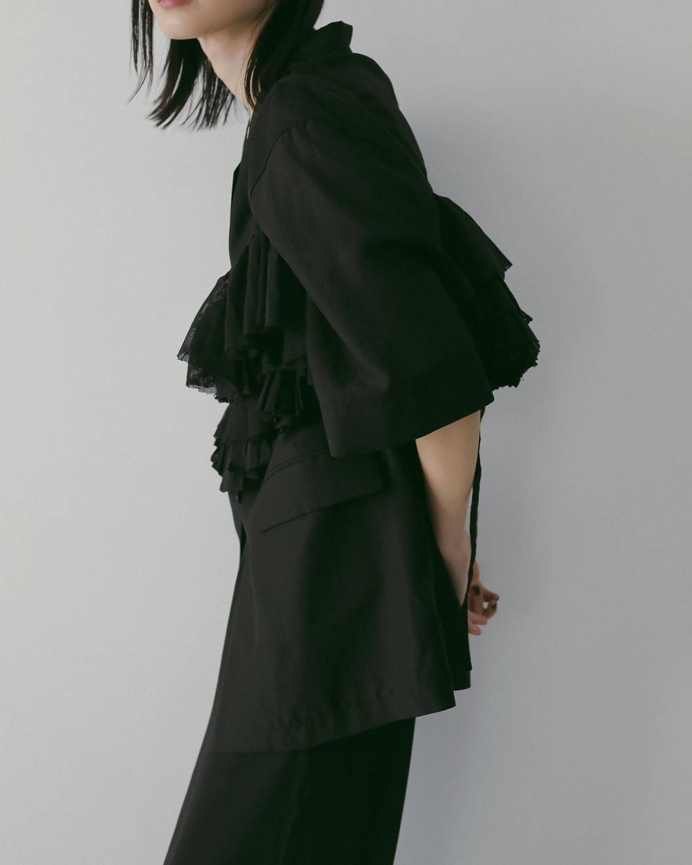 Sheer Halfsleeve Jacket Sheer Halfsleeve Jacket,シアー ハーフスリーブ ジャケット,62610106,ジャケット,アウター,羽織,ハーフスリーブ,テーラードジャケット,シアー,透け感,ànuke,アンヌーク,lifes,ライフズ,26ss