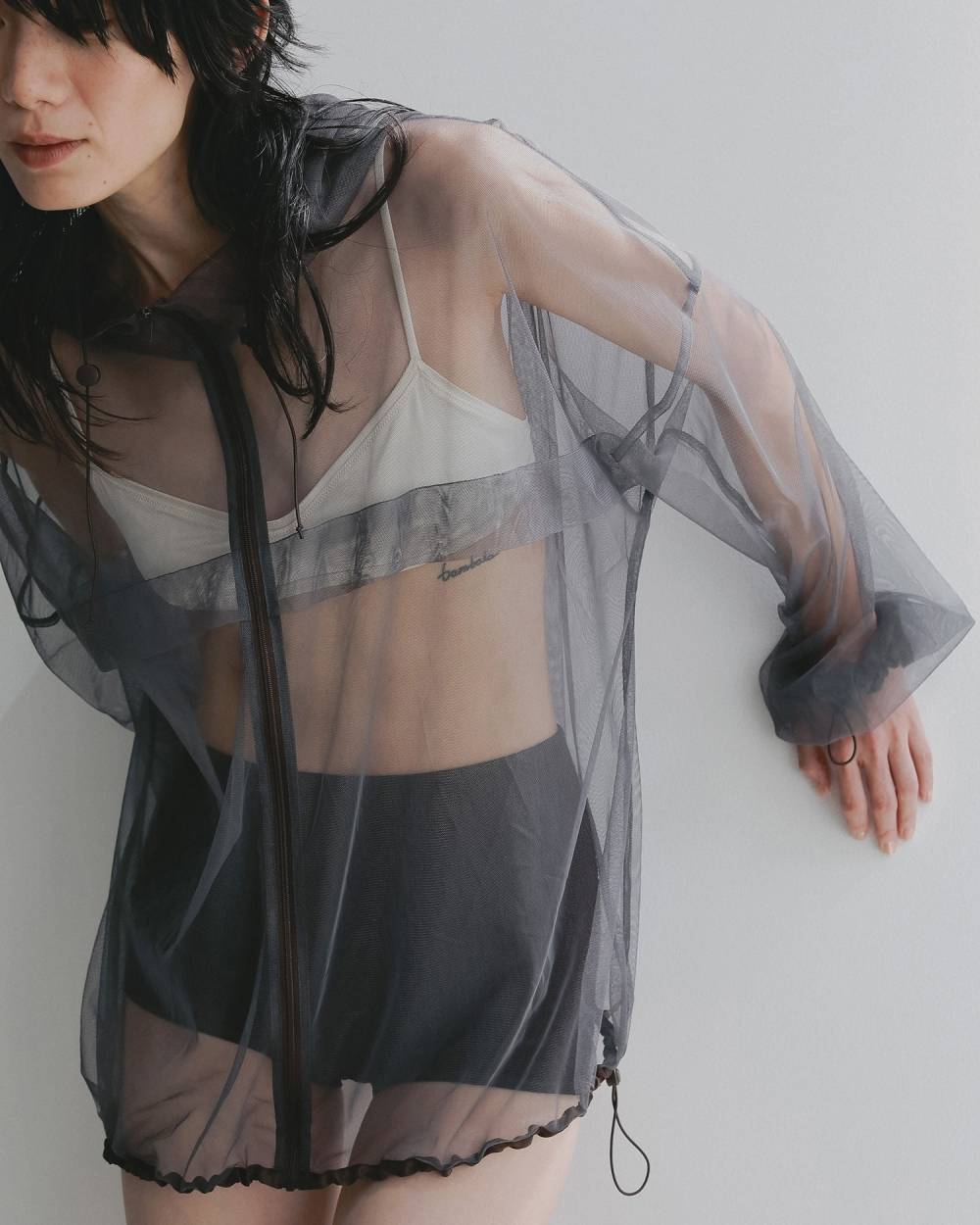 Tulle Zip Blouzon Tulle Zip Blouzon,チュール ジップ ブルゾン,62610201,ブルゾン,アウター,羽織,パーカー,インナー,プルオーバー,チュール素材,オーバーサイズ,ànuke,アンヌーク,lifes,ライフズ,26ss