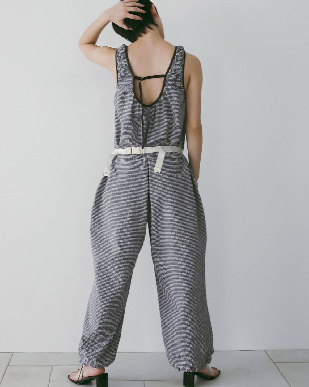 Uneck Check Combinaison Uneck Check Combinaison,Uネック チェック コンビネゾン,62610309,コンビネゾン,ワンピ,ワンピース,ドレス,チェック柄,サッカー素材,Uネック,ànuke,アンヌーク,lifes,ライフズ,26ss