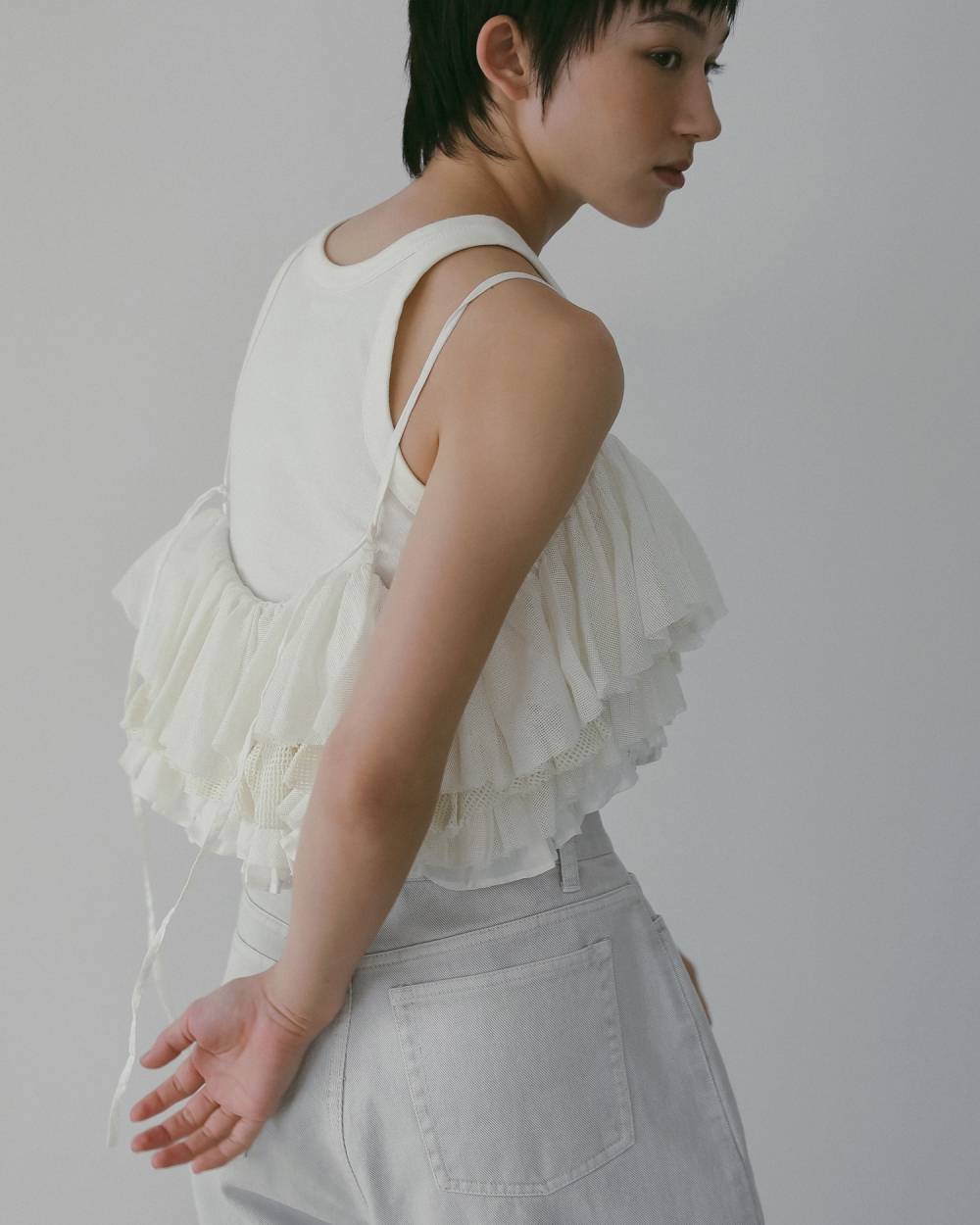 Mesh Frill Camisole Mesh Frill Camisole,メッシュ フリル キャミソール,62610402,キャミソール,トップス,レイヤード,キャミ,フリル,キャミソールトップス,ànuke,アンヌーク,lifes,ライフズ,26ss