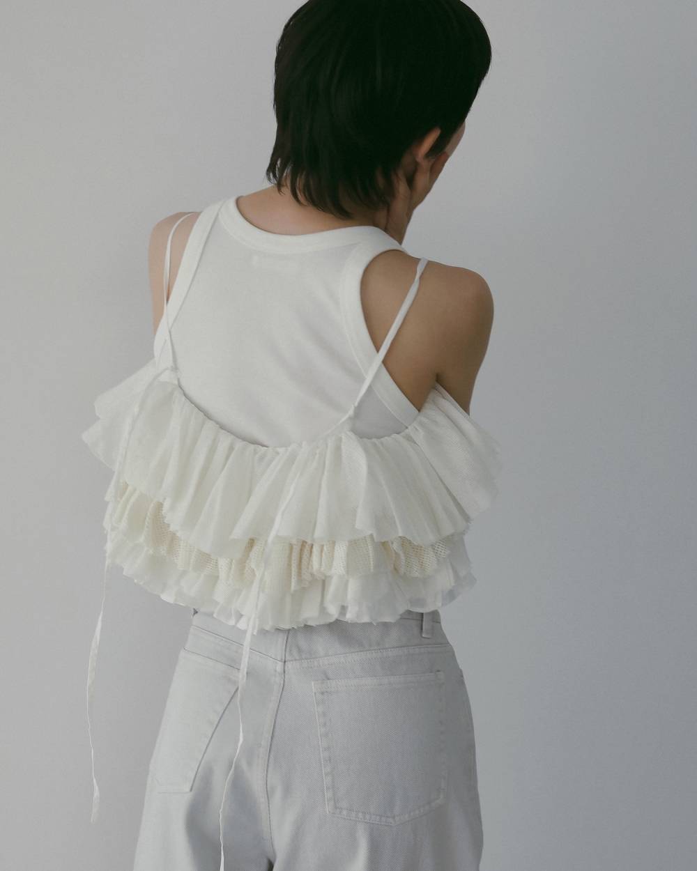 Mesh Frill Camisole Mesh Frill Camisole,メッシュ フリル キャミソール,62610402,キャミソール,トップス,レイヤード,キャミ,フリル,キャミソールトップス,ànuke,アンヌーク,lifes,ライフズ,26ss