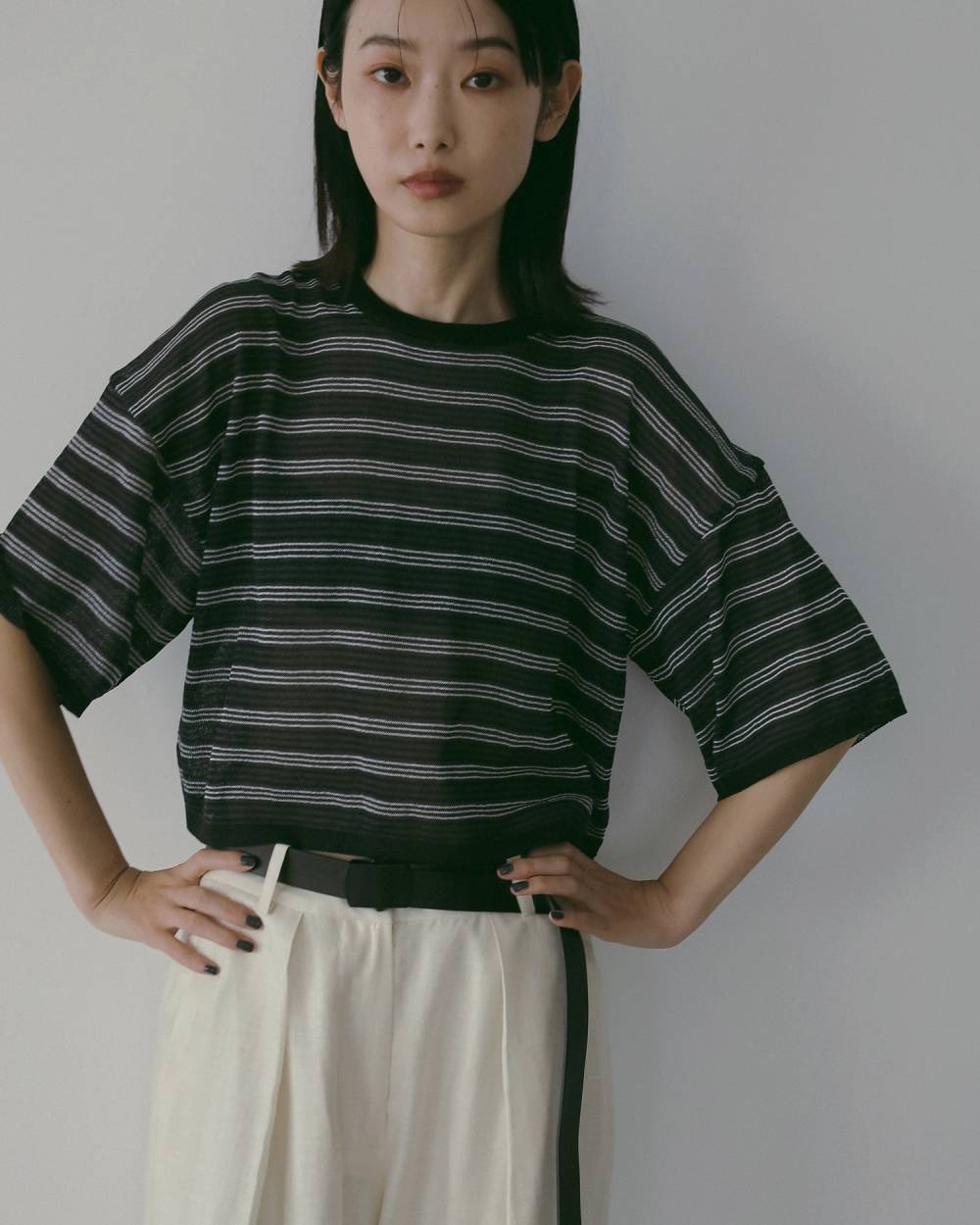 Sheer Border Knit Sheer Border Knit,シアー ボーダー ニット,62610503,トップス,ニット,ニットトップス,シアーボーダーニット,ボーダー,柄,透け感,シアー,コンパクト,ànuke,アンヌーク,lifes,ライフズ,26ss