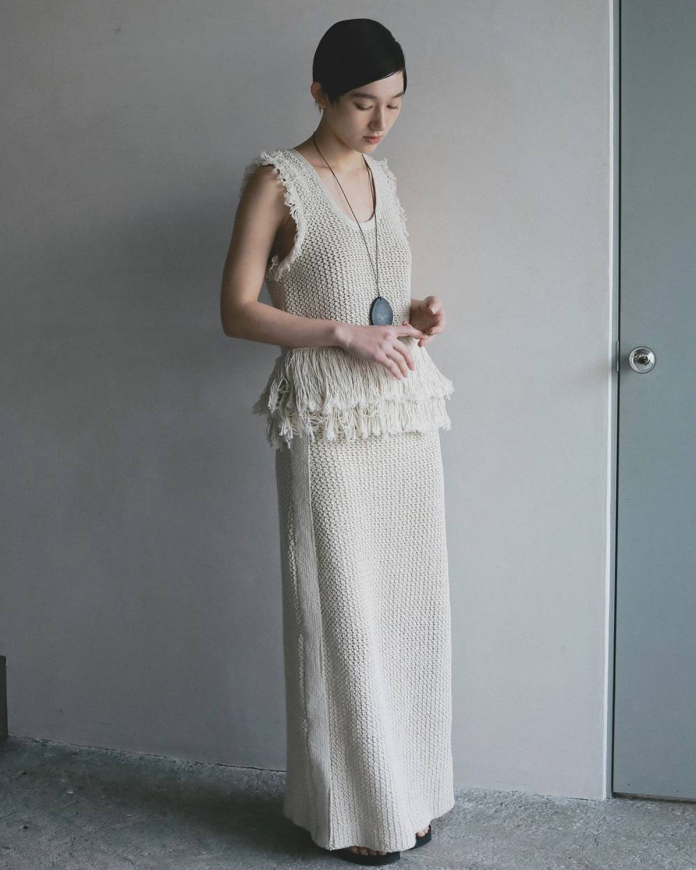 Fringe Knit Tanktop Fringe Knit Tanktop,フリンジ ニット タンクトップ,62610510,タンクトップ,タンク,ニット,トップス,フリンジデザイン,2WAY,ànuke,アンヌーク,lifes,ライフズ,26ss