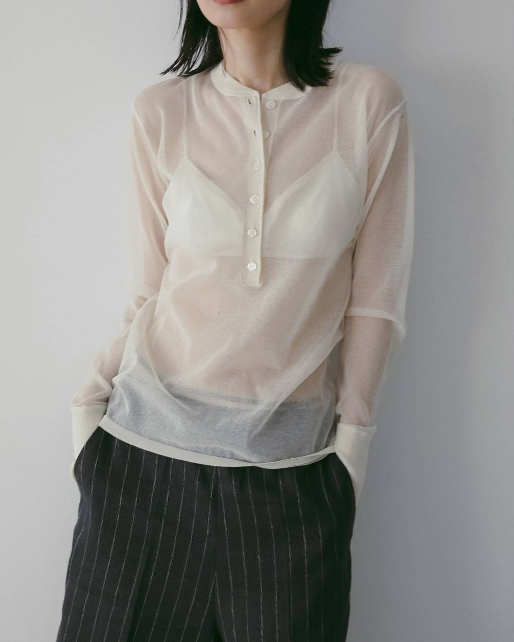 Sheer Henley Knit Sheer Henley Knit,シアー ヘンリー ニット,62610514,トップス,ニット,シアー,透け感,ニットトップス,ànuke,アンヌーク,lifes,ライフズ,26ss