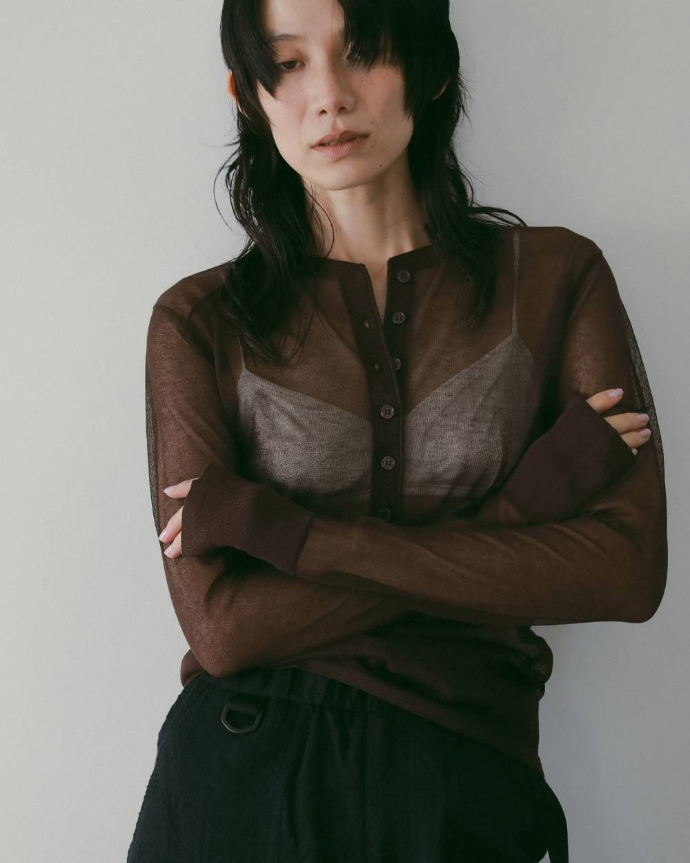 Sheer Henley Knit Sheer Henley Knit,シアー ヘンリー ニット,62610514,トップス,ニット,シアー,透け感,ニットトップス,ànuke,アンヌーク,lifes,ライフズ,26ss