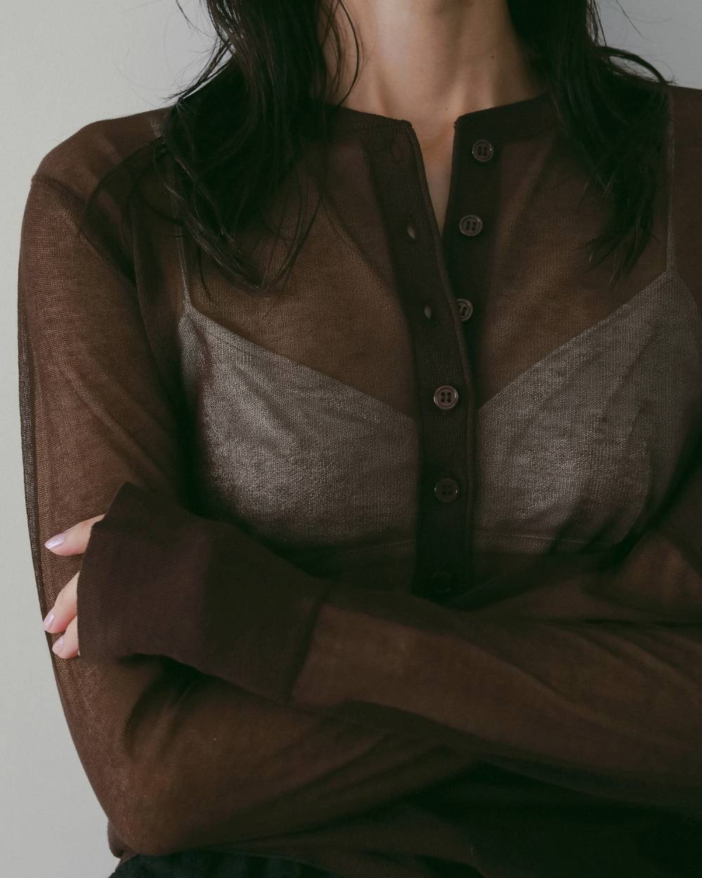 Sheer Henley Knit Sheer Henley Knit,シアー ヘンリー ニット,62610514,トップス,ニット,シアー,透け感,ニットトップス,ànuke,アンヌーク,lifes,ライフズ,26ss