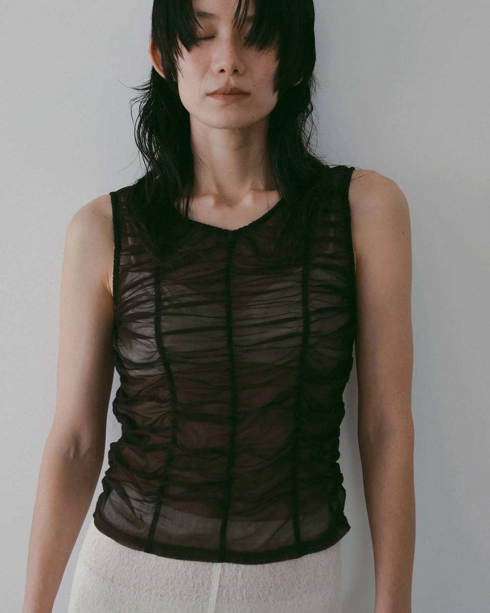 Tulle Gather Tanktop Tulle Gather Tanktop,チュール ギャザー タンクトップ,62610626,トップス,タンクトップ,タンク,ノースリーブ,ノースリ,チュール素材,ànuke,アンヌーク,lifes,ライフズ,26ss