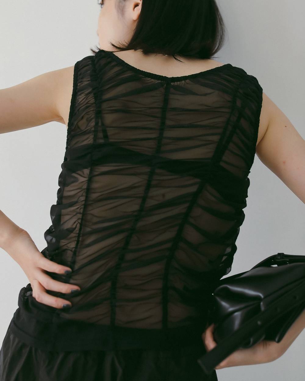 Tulle Gather Tanktop Tulle Gather Tanktop,チュール ギャザー タンクトップ,62610626,トップス,タンクトップ,タンク,ノースリーブ,ノースリ,チュール素材,ànuke,アンヌーク,lifes,ライフズ,26ss