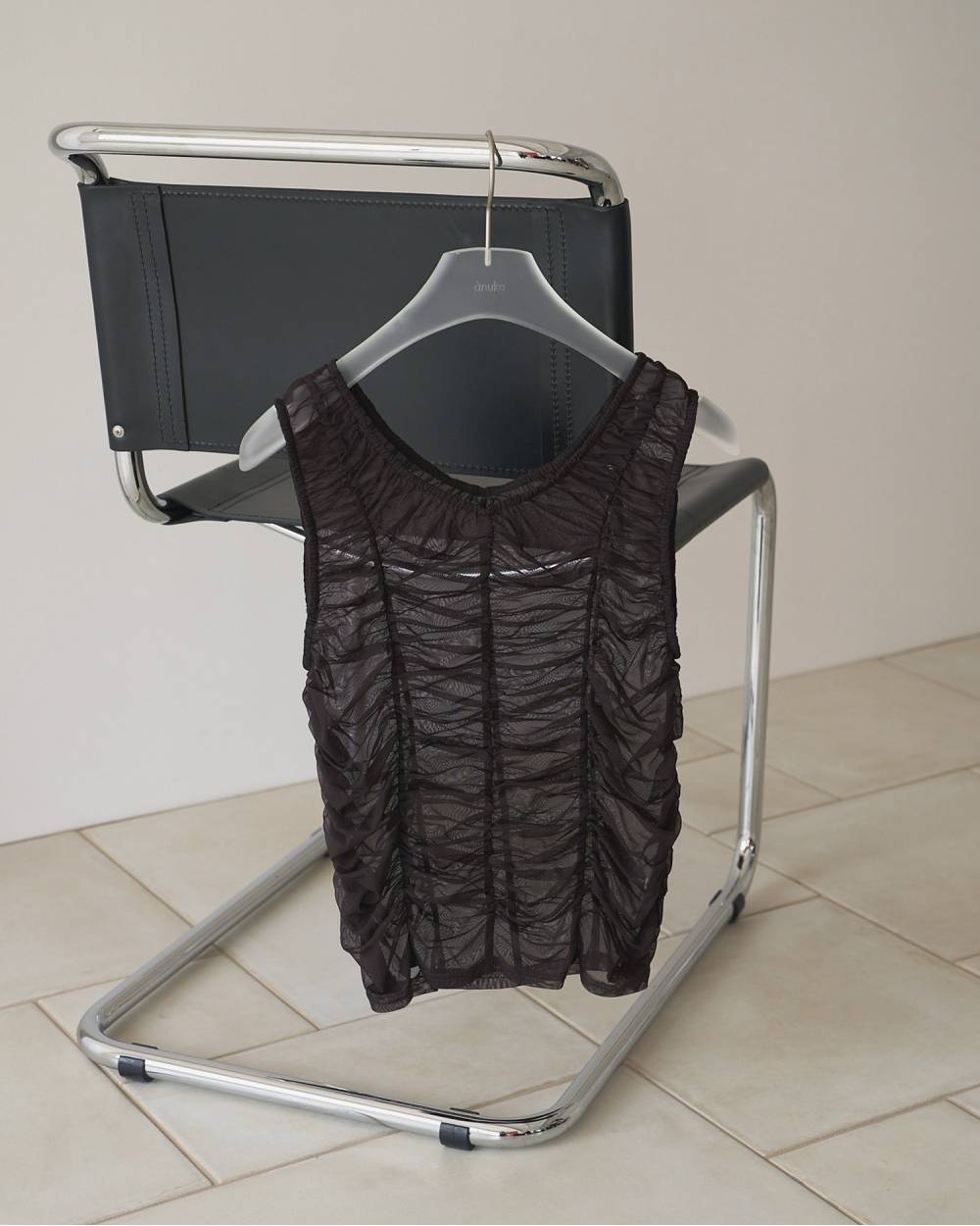 Tulle Gather Tanktop Tulle Gather Tanktop,チュール ギャザー タンクトップ,62610626,トップス,タンクトップ,タンク,ノースリーブ,ノースリ,チュール素材,ànuke,アンヌーク,lifes,ライフズ,26ss