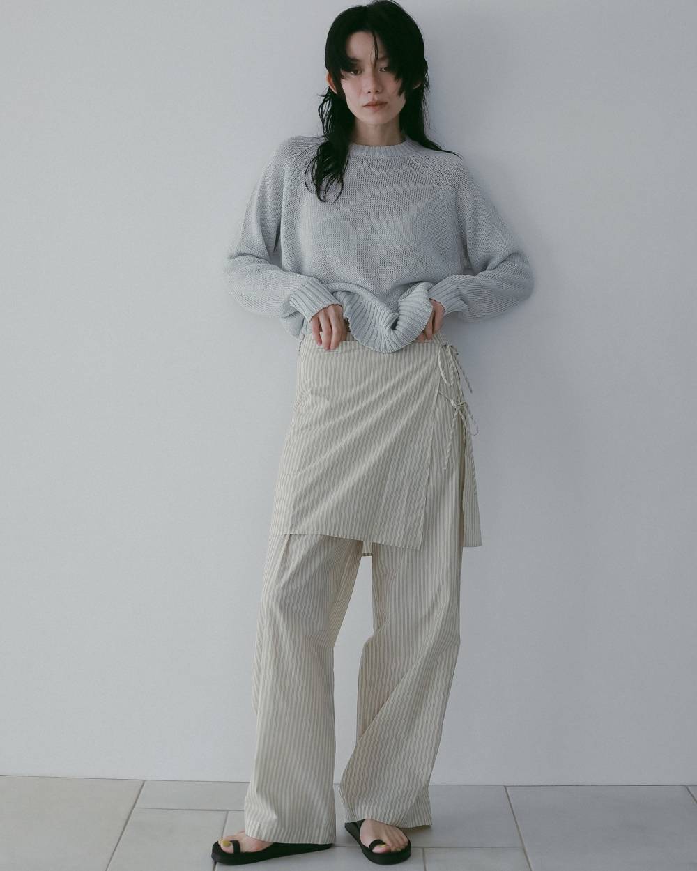 Stripe Layered Pants Stripe Layered Pants,ストライプ レイヤード パンツ,62610701,ボトム,パンツ,レイヤード,ストライプ柄,イージーパンツ,ラップスカート,ànuke,アンヌーク,lifes,ライフズ,26ss