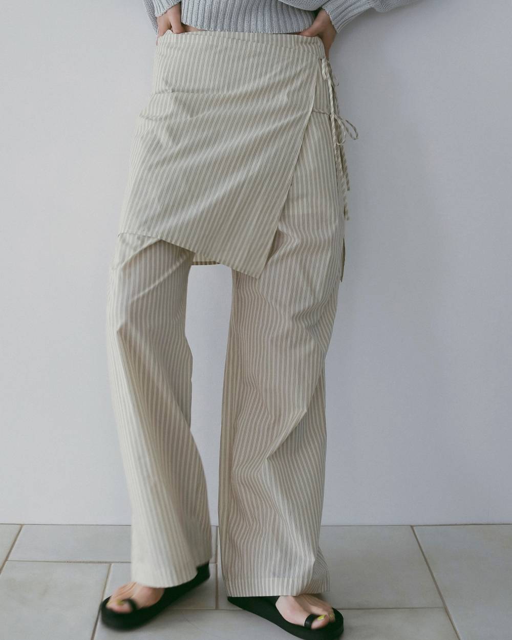 Stripe Layered Pants Stripe Layered Pants,ストライプ レイヤード パンツ,62610701,ボトム,パンツ,レイヤード,ストライプ柄,イージーパンツ,ラップスカート,ànuke,アンヌーク,lifes,ライフズ,26ss
