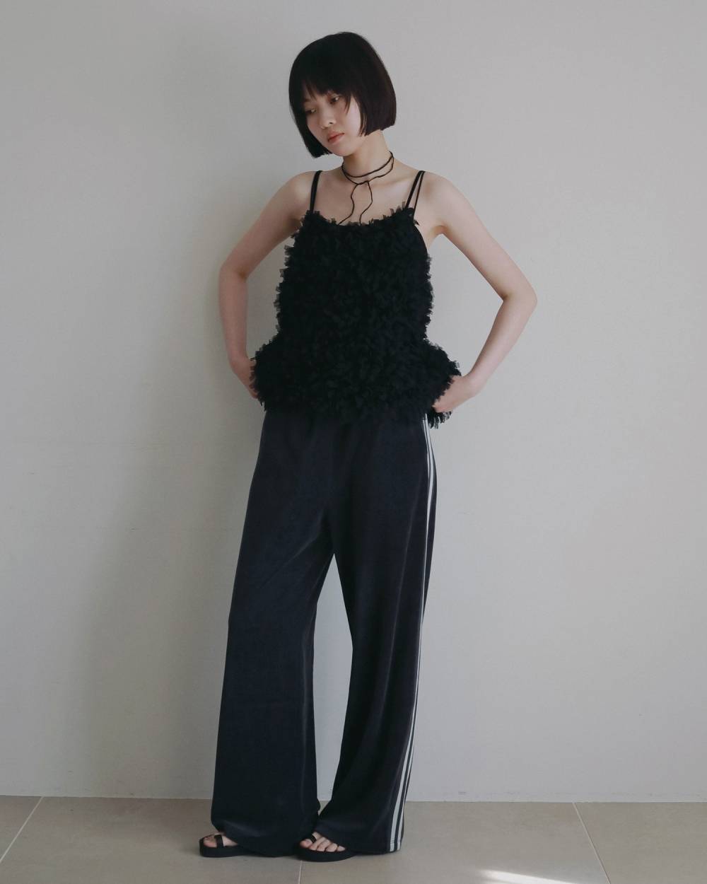 Tulle Fringe Camisole Tulle Fringe Camisole,チュール フリンジ キャミソール,62620528,トップス,ニットキャミソール,キャミ,ànuke,アンヌーク,lifes,ライフズ,26ss,26fall,26aw