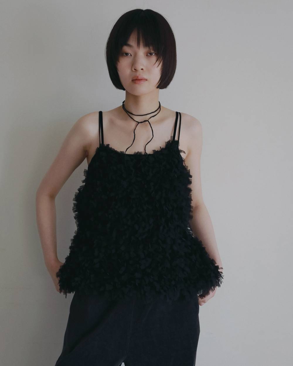 Tulle Fringe Camisole Tulle Fringe Camisole,チュール フリンジ キャミソール,62620528,トップス,ニットキャミソール,キャミ,ànuke,アンヌーク,lifes,ライフズ,26ss,26fall,26aw
