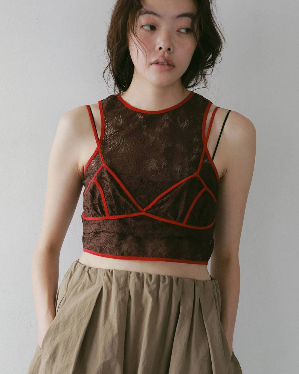 Piping Lace Bratop Piping Lace Bratop,パイピング レース ブラトップ,62710407,トップス,ブラトップ,ビスチェ,配色,ànuke,アンヌーク,lifes,ライフズ,27ss
