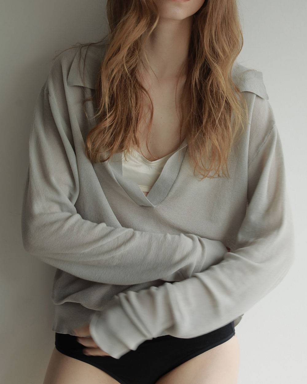 Sheer Skipper Knit Sheer Skipper Knit,シアー スキッパー ニット,62710524,ニット,トップス,ニットトップス,ànuke,アンヌーク,lifes,ライフズ,27ss