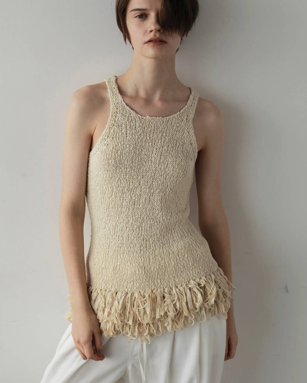 Americansleeve Fringe Tops Americansleeve Fringe Tops,アメリカンスリーブ フリンジ トップス,62710526,トップス,ニット,ニットトップス,ノースリーブ,ノースリ,タンク,タンクトップ,ànuke,アンヌーク,lifes,ライフズ,27ss