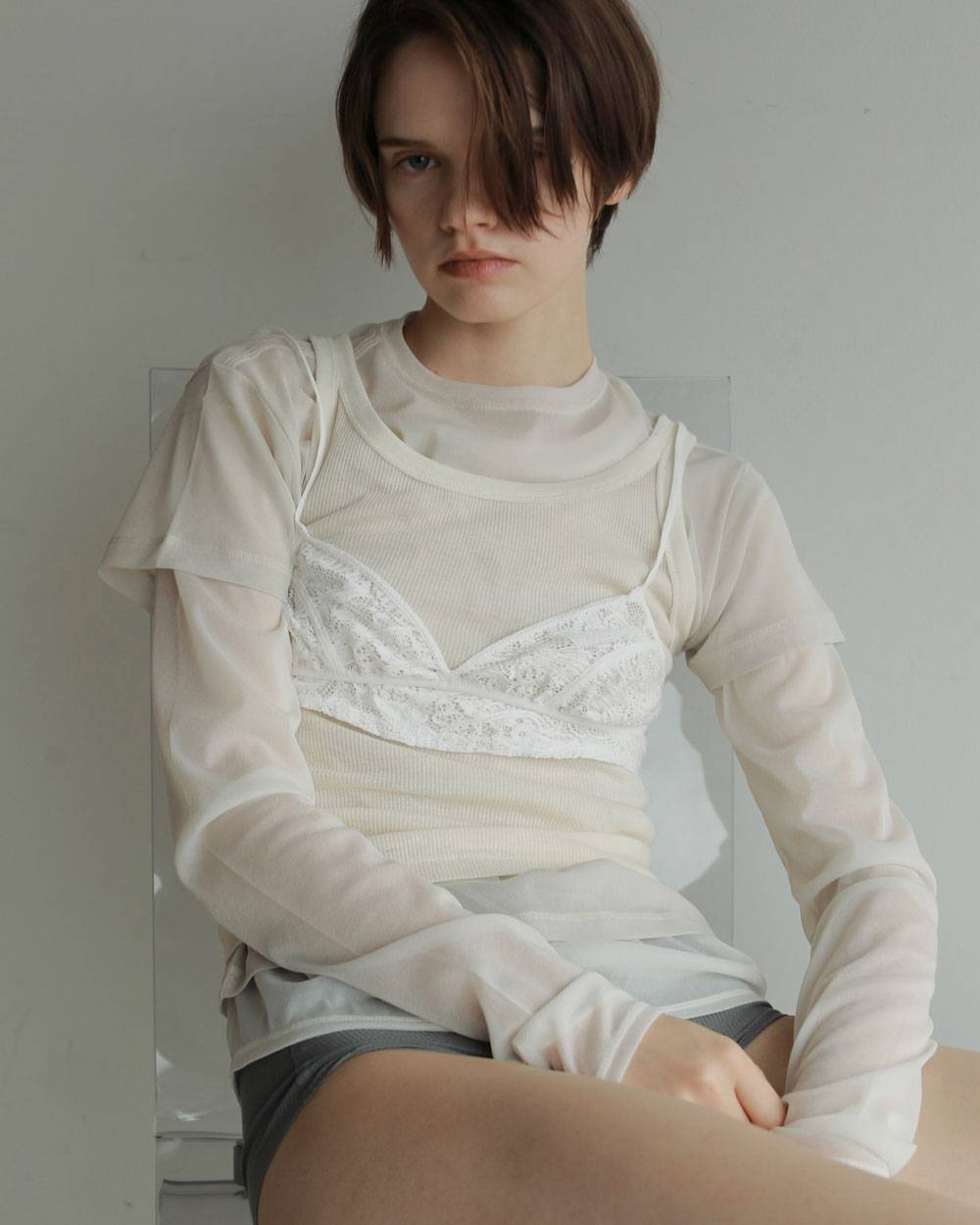 Slit Chiffon Tops Slit Chiffon Tops,スリット シフォン トップス,62710606,トップス,シアートップス,透け感,シアー,ànuke,アンヌーク,lifes,ライフズ,27ss