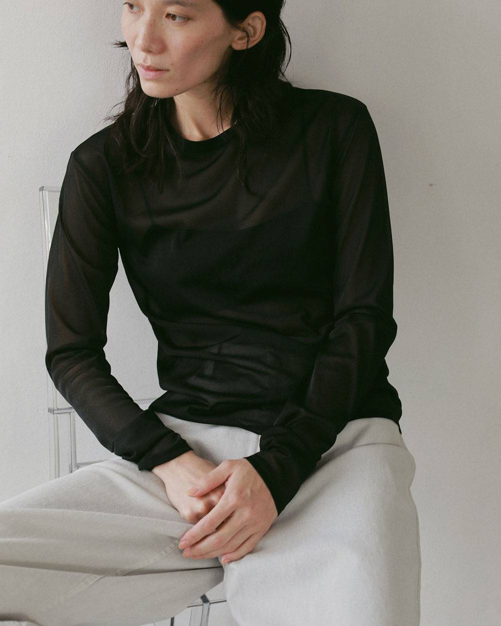 Slit Chiffon Tops Slit Chiffon Tops,スリット シフォン トップス,62710606,トップス,シアートップス,透け感,シアー,ànuke,アンヌーク,lifes,ライフズ,27ss