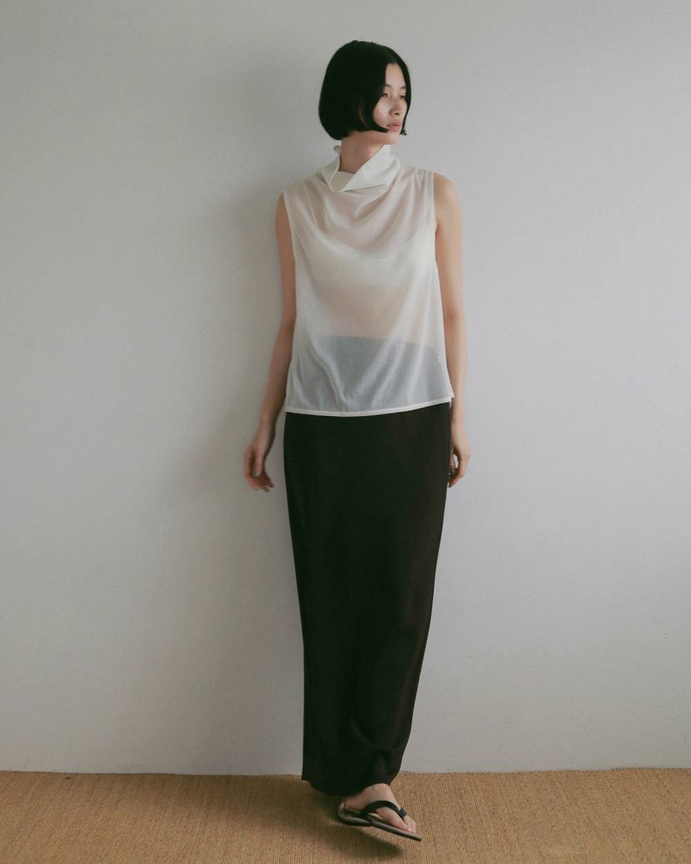 Sleeveless Chiffon Tops Sleeveless Chiffon Tops,スリーブレス シフォン トップス,62710624,トップス,ノースリーブ,シフォントップス,ハイネック,ànuke,アンヌーク,lifes,ライフズ,27ss