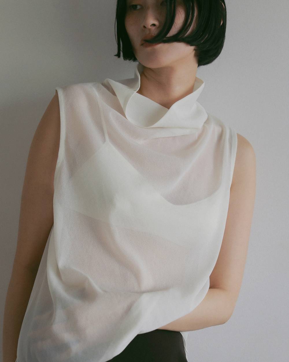 Sleeveless Chiffon Tops Sleeveless Chiffon Tops,スリーブレス シフォン トップス,62710624,トップス,ノースリーブ,シフォントップス,ハイネック,ànuke,アンヌーク,lifes,ライフズ,27ss