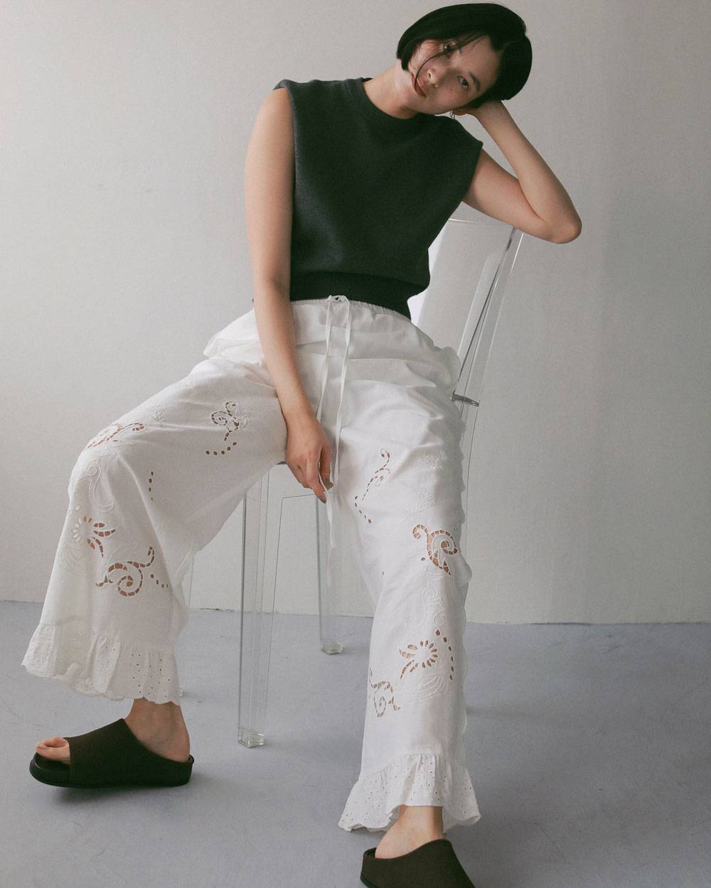 Cutwork Lace Pants Cutwork Lace Pants,カットワーク レース パンツ,62710707,ボトム,パンツ,インド製,レース,刺繍,ワイドパンツ,ànuke,アンヌーク,lifes,ライフズ,27ss