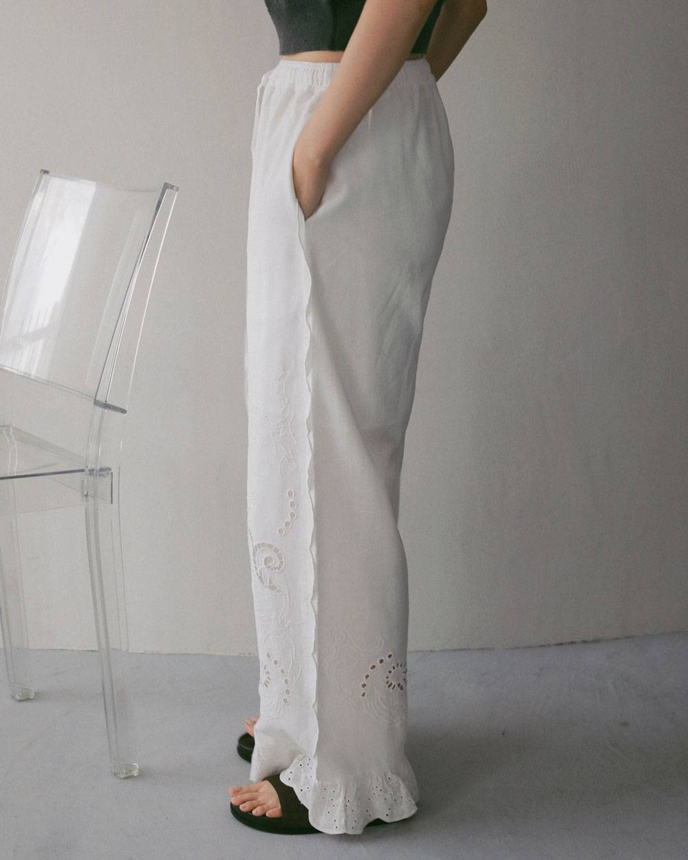 Cutwork Lace Pants Cutwork Lace Pants,カットワーク レース パンツ,62710707,ボトム,パンツ,インド製,レース,刺繍,ワイドパンツ,ànuke,アンヌーク,lifes,ライフズ,27ss