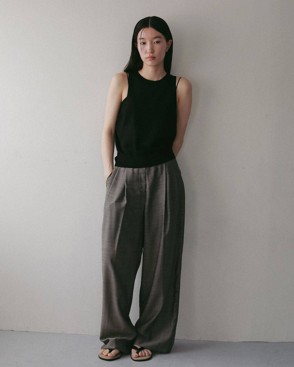 Woolchambray Tuck Pants Woolchambray Tuck Pants,ウールシャンブレー タック パンツ,62710717,ボトム,パンツ,ワイドパンツ,ウール,ànuke,アンヌーク,lifes,ライフズ,27ss