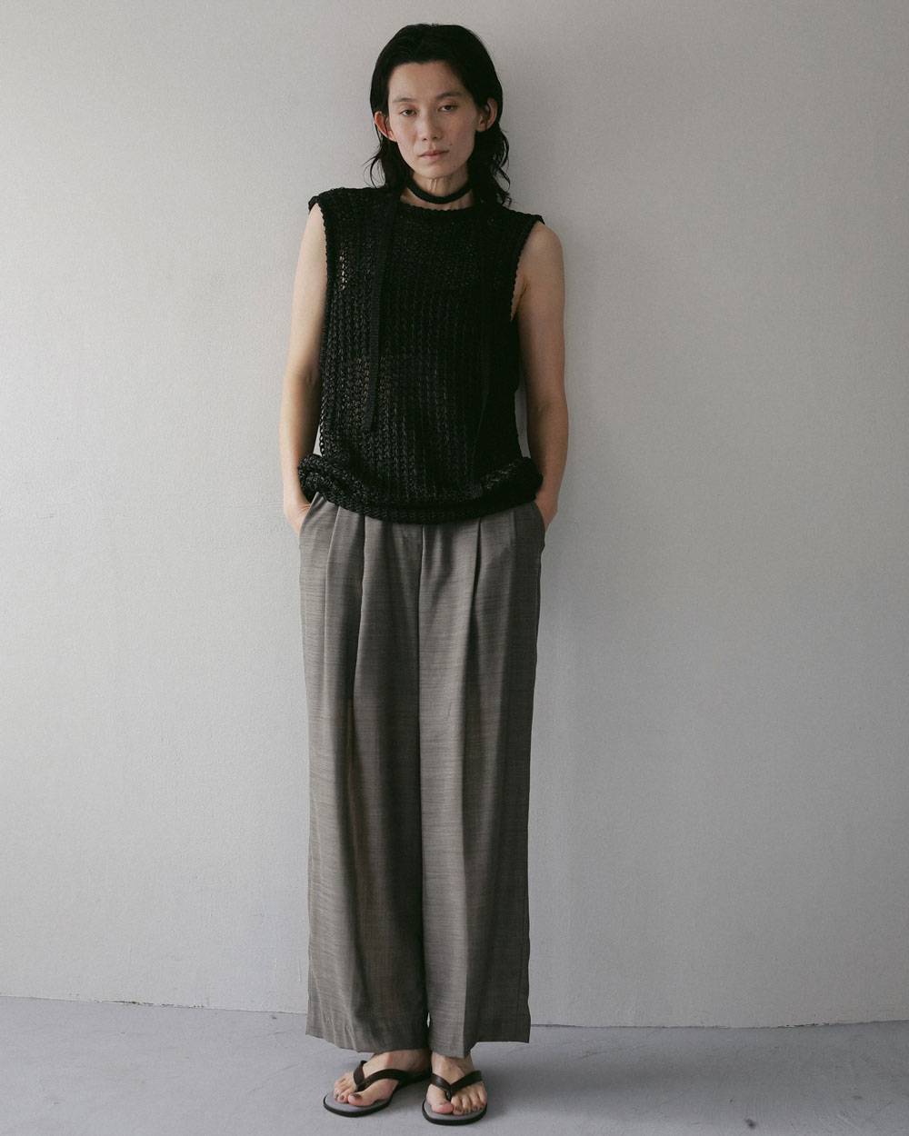 Woolchambray Tuck Pants Woolchambray Tuck Pants,ウールシャンブレー タック パンツ,62710717,ボトム,パンツ,ワイドパンツ,ウール,ànuke,アンヌーク,lifes,ライフズ,27ss