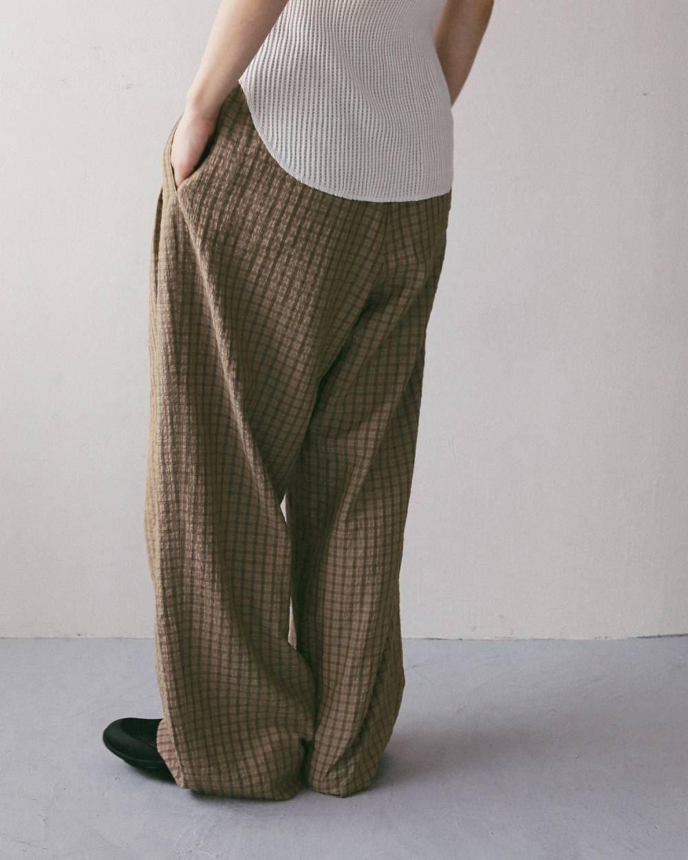 Suckercheck Loose Pants Suckercheck Loose Pants,サッカーチェック ルーズ パンツ,62710720,ボトム,パンツ,チェック,柄,ワイド,ワイドパンツ,ànuke,アンヌーク,lifes,ライフズ,27ss